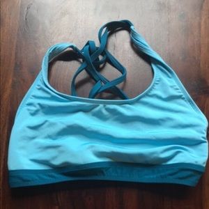 Blue strappy sports bra